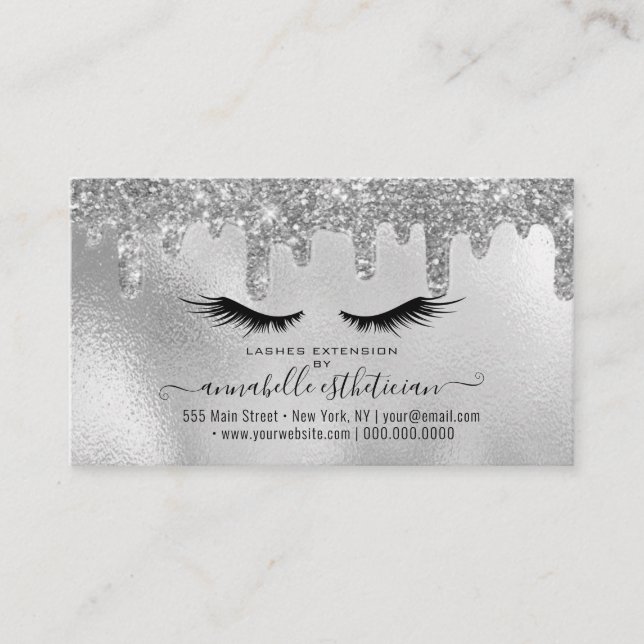Glitzer Silver Eyelash Extension Loyalty Visitenkarte (Vorderseite)