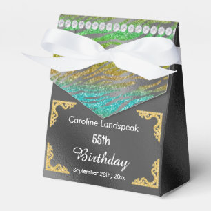 Glitzer Silver Foil Aquamarin Zebra Print Geburtst Geschenkschachtel