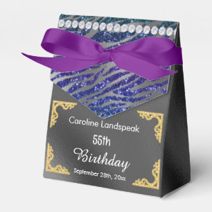 Glitzer Silver Foil Dark Blue Zebra Print Birthday Geschenkschachtel