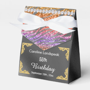 Glitzer Silver Foil Orange Zebra Print Birthday Geschenkschachtel