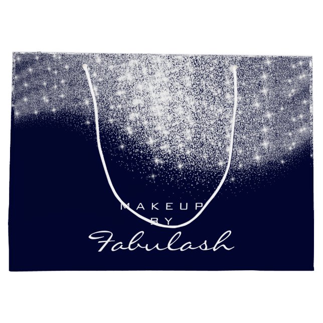 Glitzer Silver Grauname Blue Navy Bridal White Große Geschenktüte (Rückseite)