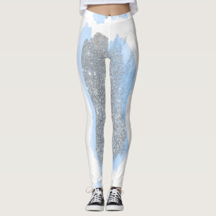 Glitzer Silver Gray Blue Pinsel Schlaganfälle Funk Leggings