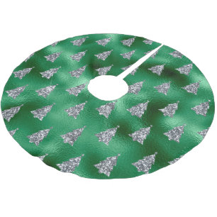 Glitzer Silver Green Tree Muster Chic Trendy Polyester Weihnachtsbaumdecke