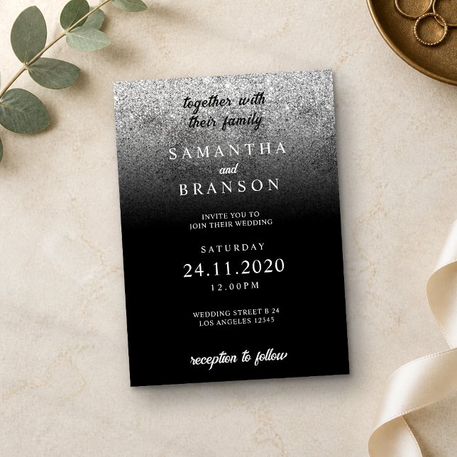 Glitzer Silver Minimal Wedding Einladung (Von Creator hochgeladen)
