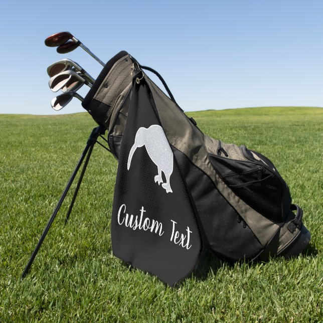 Glitzer Silver NZ Kiwi auf Schwarz, benutzerdefini Golfhandtuch (Gras)