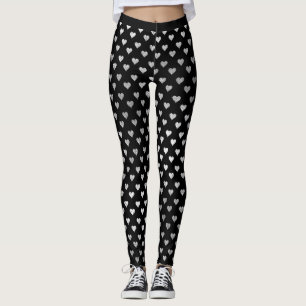 Glitzer Silver Small Hearts Black Delicate Funkeln Leggings