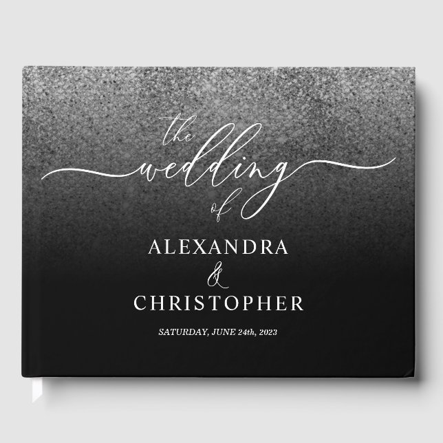 Glitzer Silver SPARKling Wedding Calligraphy Gästebuch (Vorderseite)
