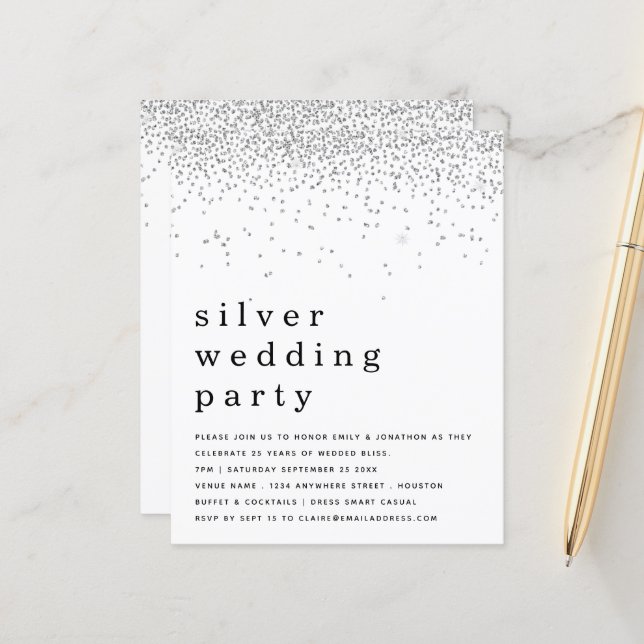 Glitzer Silver Wedding Party - Einladung (Vorderseite/Rückseite Beispiel)
