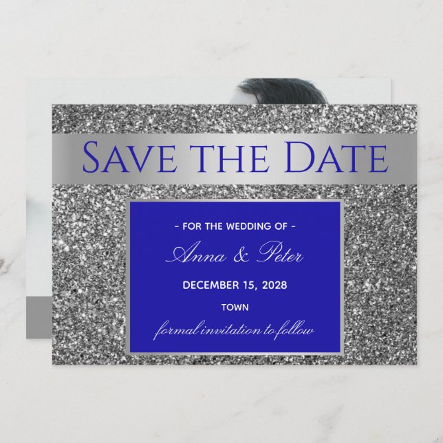 Glitzer Silver Wedding Save The Date (Vorne/Hinten)