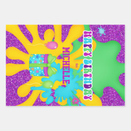 Glitzer Slide farbenfrohe Geburtstagswrapping Pape Geschenkpapier Set