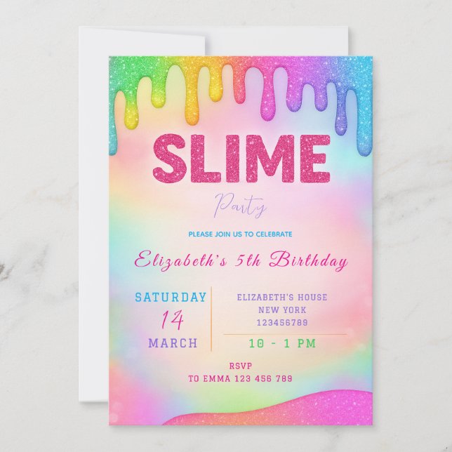 Glitzer Slime Einladung zum Geburtstag (Vorderseite)