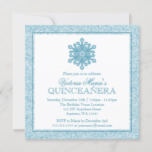 Glitzer Snowflake Aquamarine Quinceanera Winter Ei Einladung