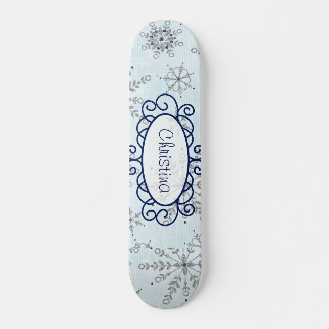 Glitzer Snowflake Mini Skateboard (Vorne)