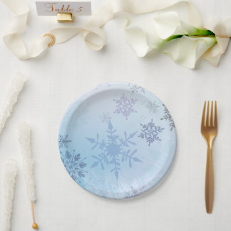 Glitzer Snowflake Snowy Mountain Winter Pappteller
