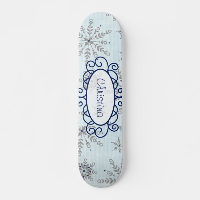 Glitzer Snowflakes Altes Schulskateboard Skateboard (Vorne)