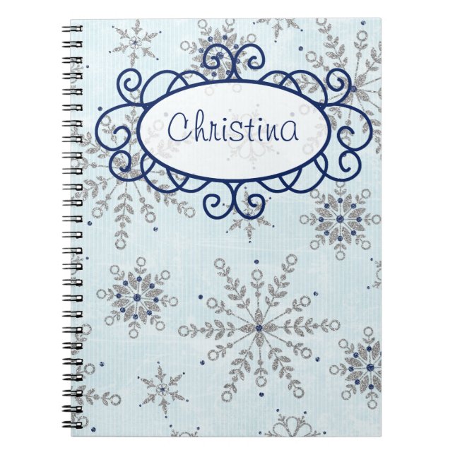Glitzer Snowflakes SpiralNotebook Notizblock (Vorderseite)