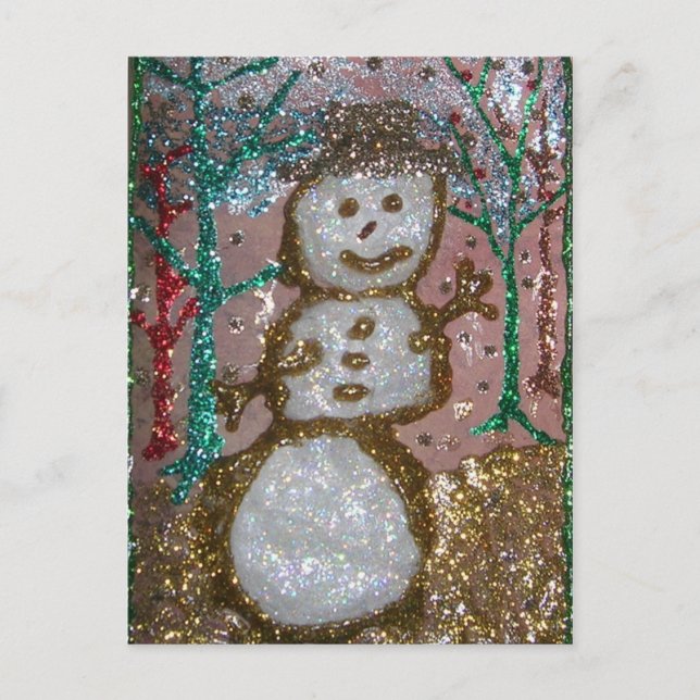 Glitzer Snowman 3D Collage Feiertagspostkarte (Vorderseite)