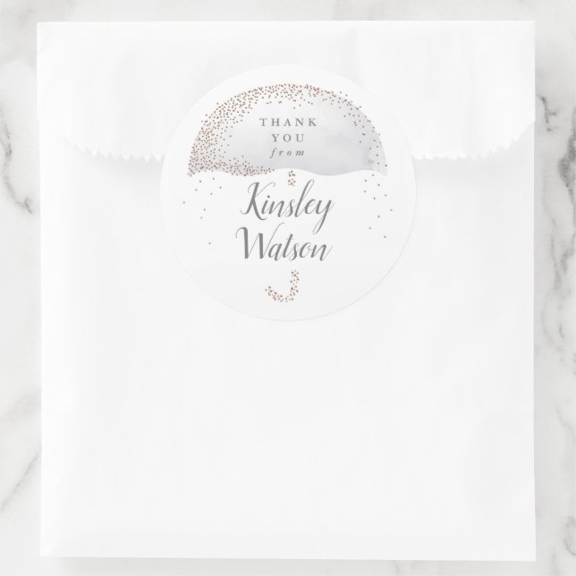 Glitzer Softgraue Wasserfarbendusche Babydusche Runder Aufkleber (Tasche)