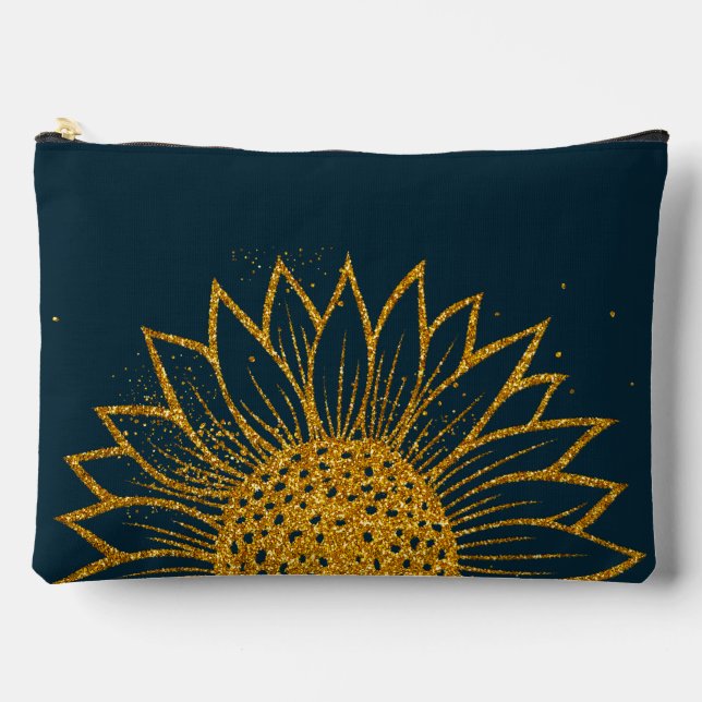 Glitzer Sonnenblumenmüttertagsflotte Mit Monogramm Zubehörtasche (Vorderseite)