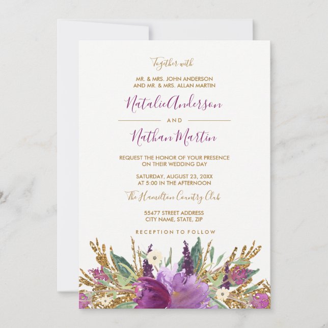 Glitzer Sparkling Amethyst Hochzeit Einladung (Vorderseite)