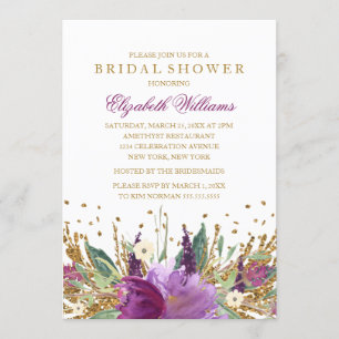 Glitzer Sparkling Floral Amethyst Brautparty Einladung