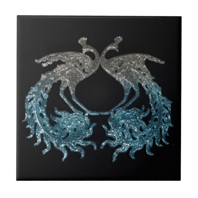 Glitzer-Splitter und blauer Pfau Fliese (Vorderseite)