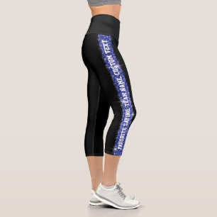 Glitzer Sport Stripe Blue Custom Text Legierung Capri Leggings