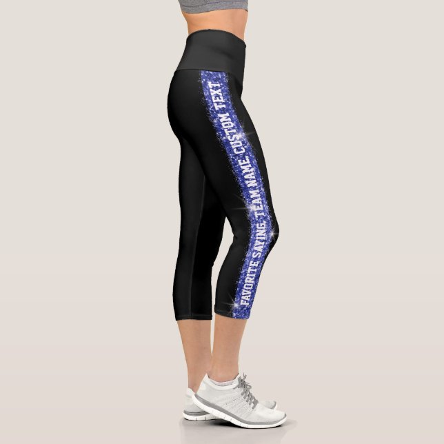 Glitzer Sport Stripe Blue Custom Text Legierung Capri Leggings (Rechts)