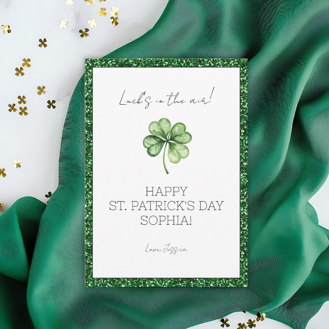 Glitzer St Patricks Day Feiertagskarte (Simple Green Luck Clover Glitter St Patrick's Day Holiday Card)