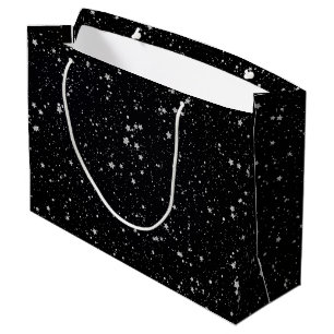 Glitzer Stars2 - Silbernes Schwarzes Große Geschenktüte