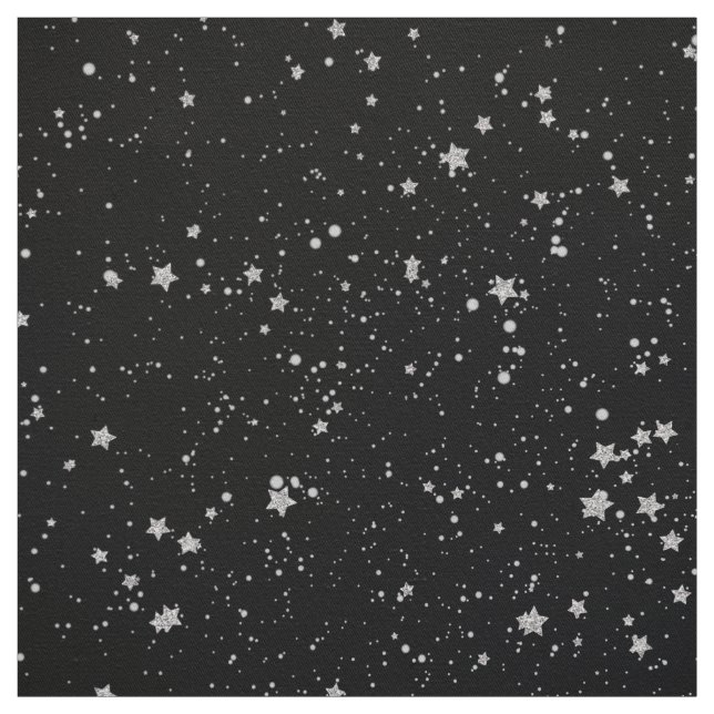 Glitzer Stars2 - Silbernes Schwarzes Stoff (Muster)
