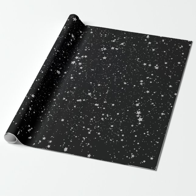 Glitzer Stars2 - Silver Black Geschenkpapier (Ungerollt)