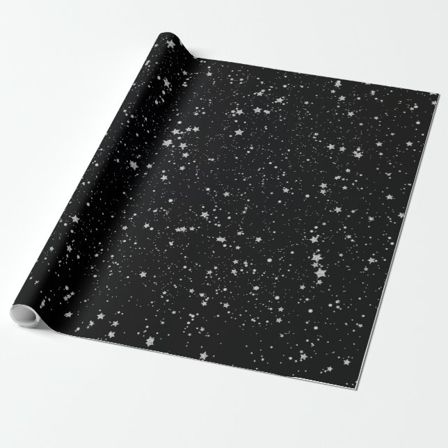 Glitzer Stars2 - Silver Black Geschenkpapier (Ungerollt)