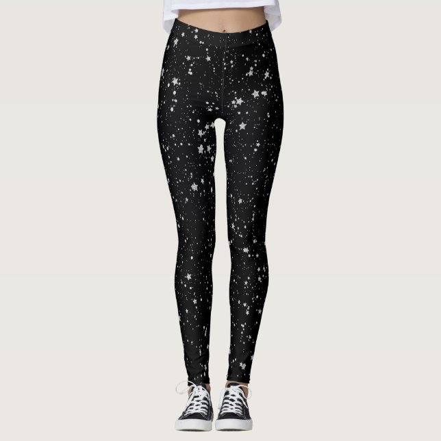 Glitzer Stars2 - Silver Black Leggings (Vorderseite)