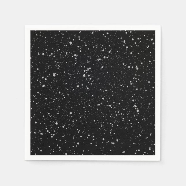 Glitzer Stars2 - Silver Black Serviette (Vorderseite)