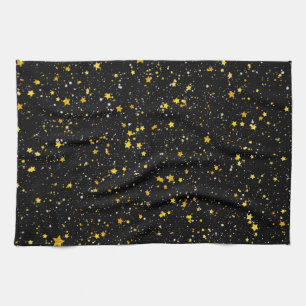 Glitzer Stars3 - Goldschwarzes Geschirrtuch