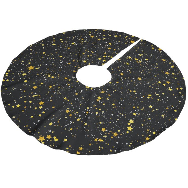 Glitzer Stars3 - Goldschwarzes Polyester Weihnachtsbaumdecke (Schrägansicht)