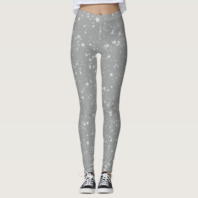 Glitzer Stars4 - Silber Leggings (Vorderseite)