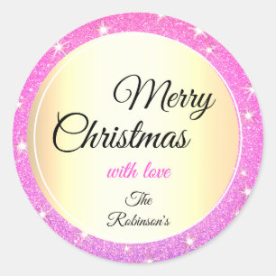 Glitzer Stars Girly Pink Blush Glitzer Weihnachten Runder Aufkleber