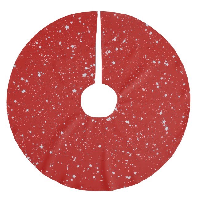 Glitzer Stars - Silberrot Polyester Weihnachtsbaumdecke (Vorderseite)