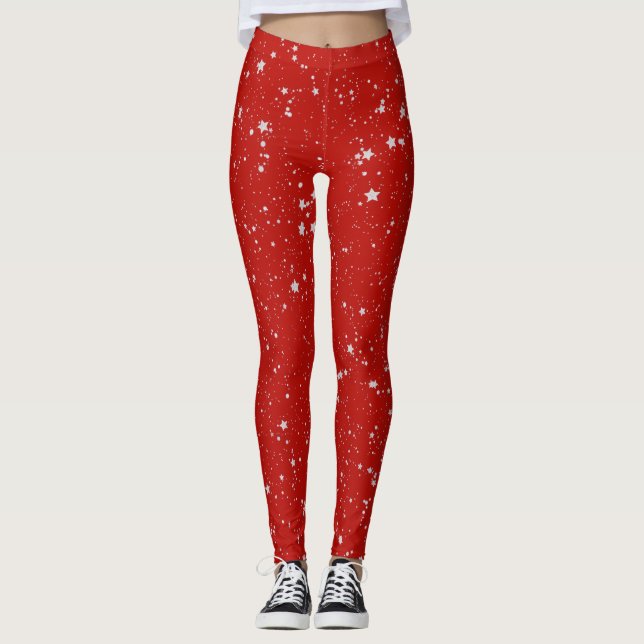 Glitzer Stars - Silver Red Leggings (Vorderseite)