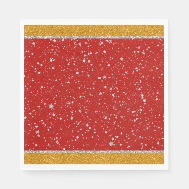 Glitzer Stars - Silver Red Serviette (Vorderseite)