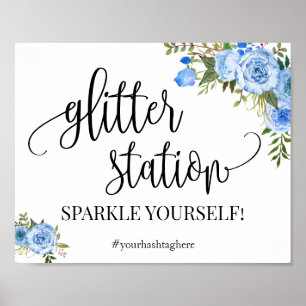 Glitzer Station signalisiert blaues boho chic Brau Poster