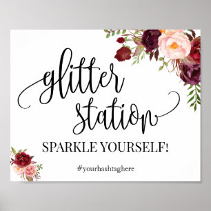 Glitzer-Stationsschild Marsala Floral Brautparty Poster
