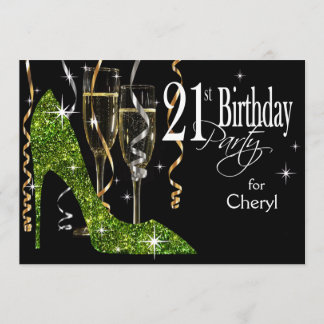 Glitzer Stiletto Champagne 21. Geburtstag Limon Einladung