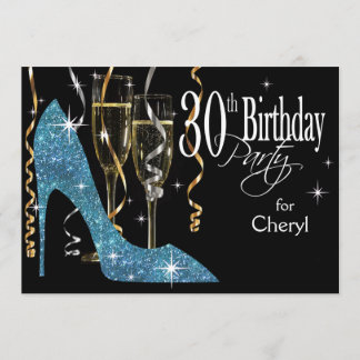 Glitzer Stiletto Champagne 30. Geburtstagsbaby bla Einladung