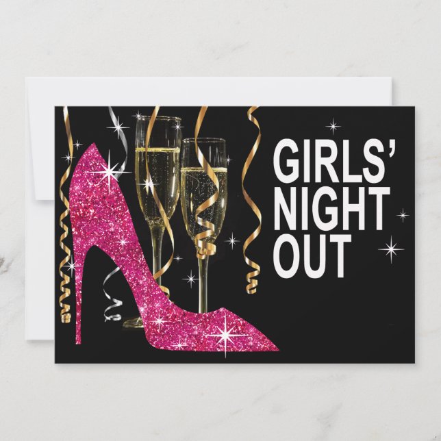 Glitzer Stiletto Champagne Girls Night Out fuschia Einladung (Vorderseite)
