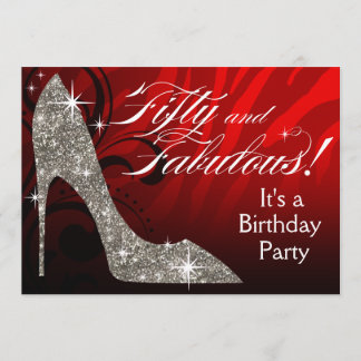 Glitzer Stiletto Zebra 50 & Fabulous Geburtstag ro Einladung