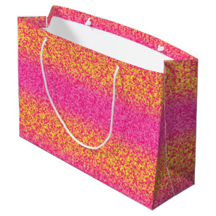 Glitzer Streifen, rosa Gelb-GIFT BAG L Große Geschenktüte