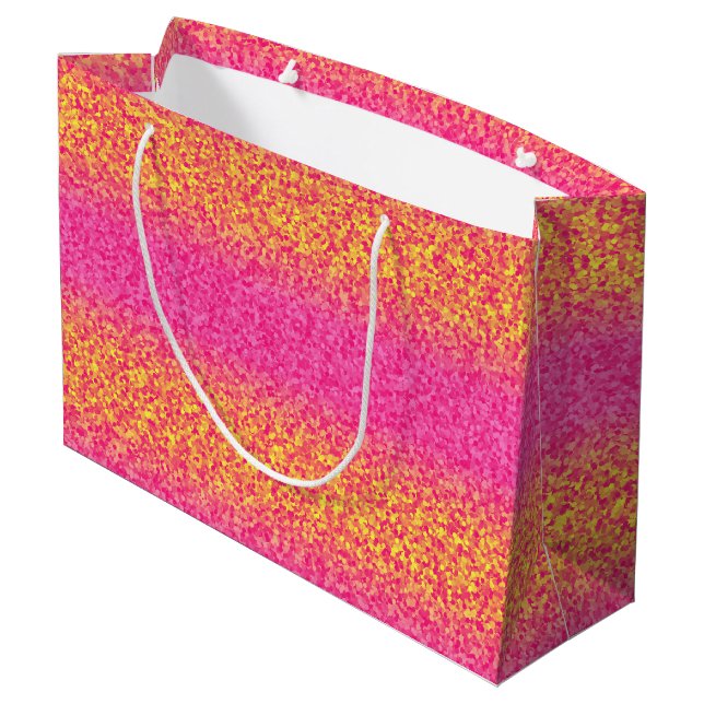 Glitzer Streifen, rosa Gelb-GIFT BAG L Große Geschenktüte (Rückseite Schrägansicht)